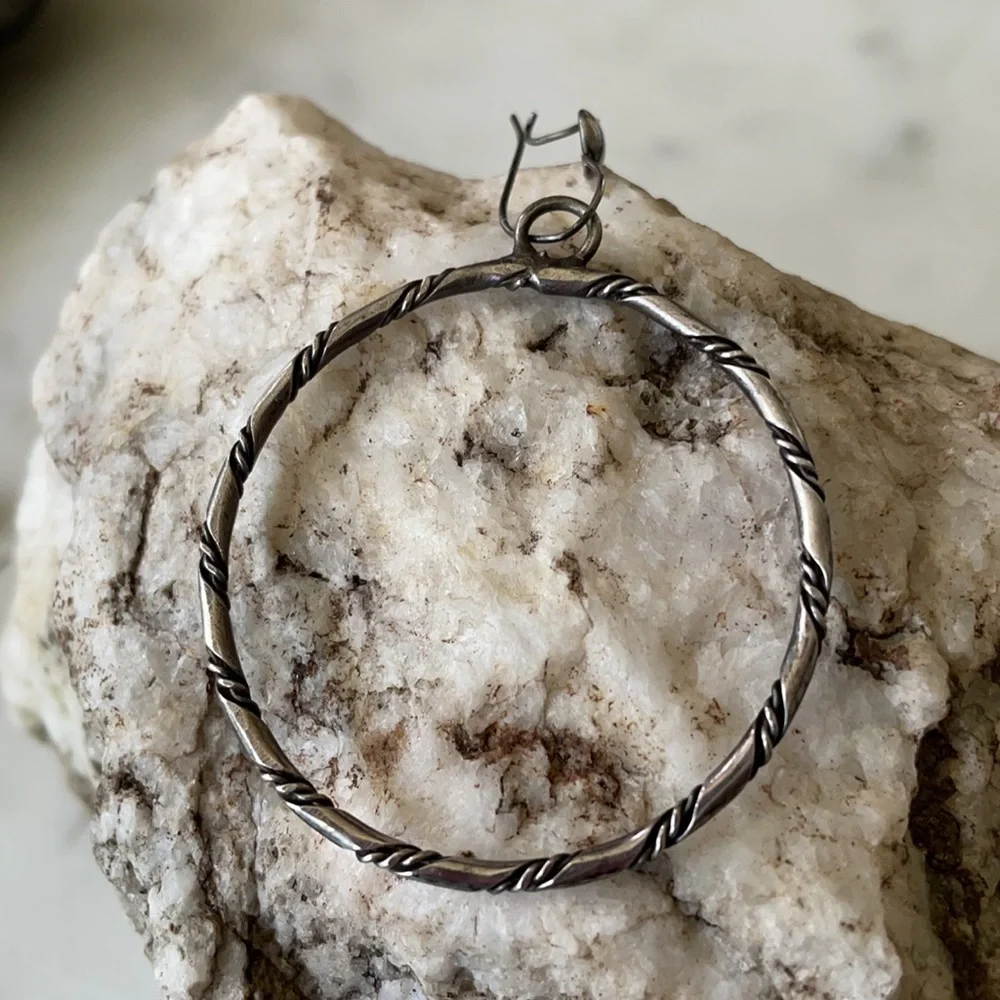Native American Three Solo Sterling Cuff and Hoops Earrings